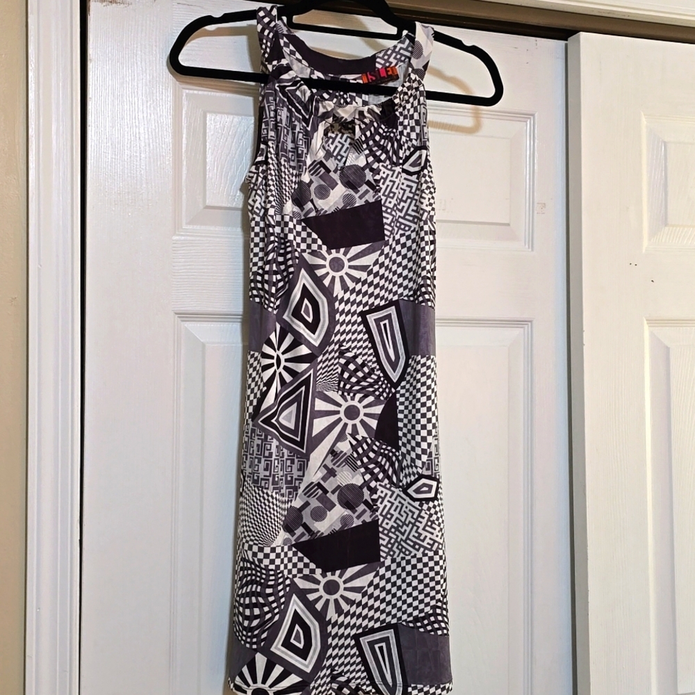 Isle by Melis Kozan Womens Geometric Sleeveless Dress Keyhole Black White Small